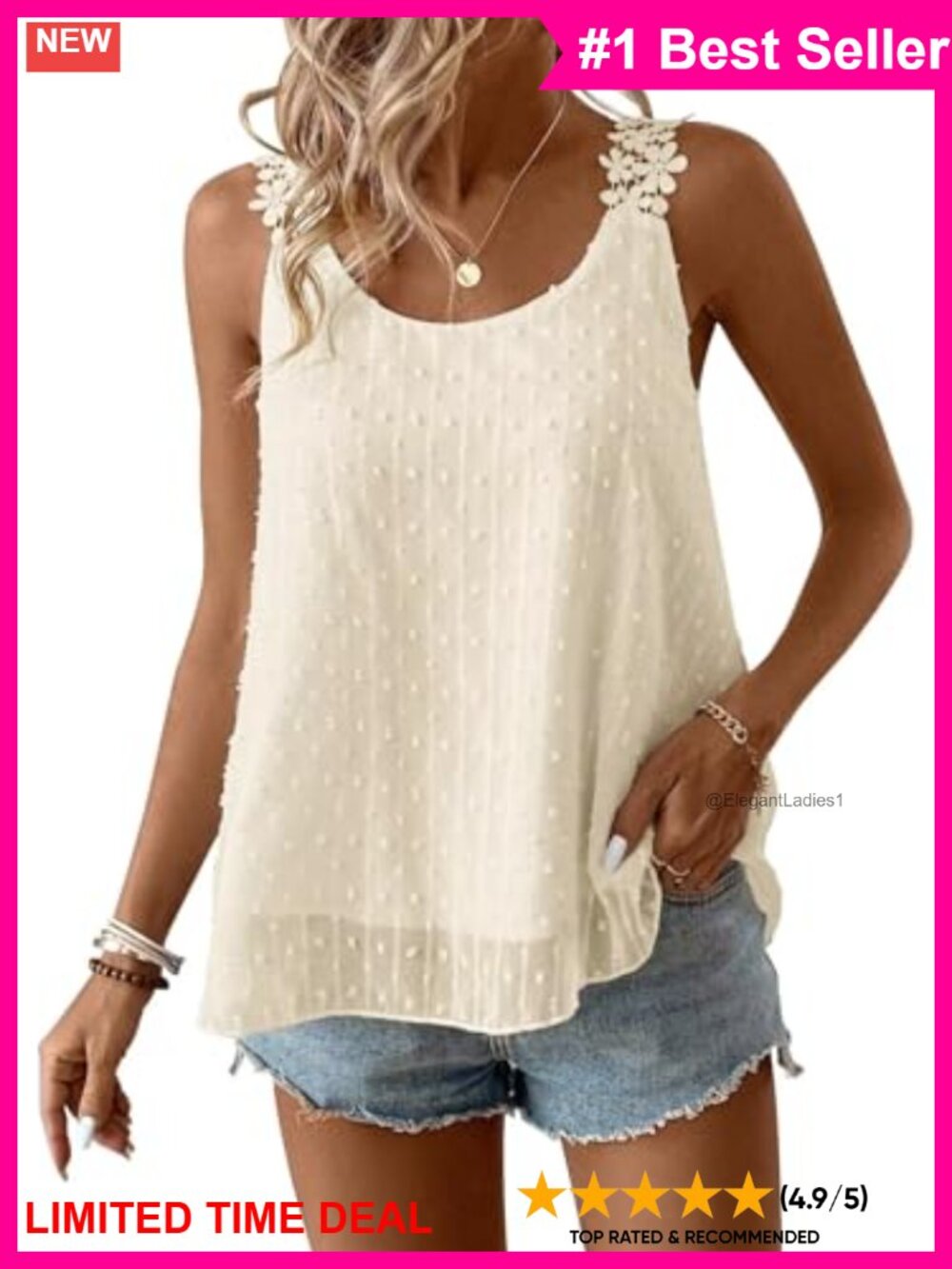 Swiss Dot Lace Strap Tank Top Sleeveless Summer Camisole